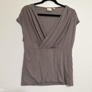 Postmark Anthropologie Women's Cap Sleeve V-Neck Blouse Size Large Mocha Neutral